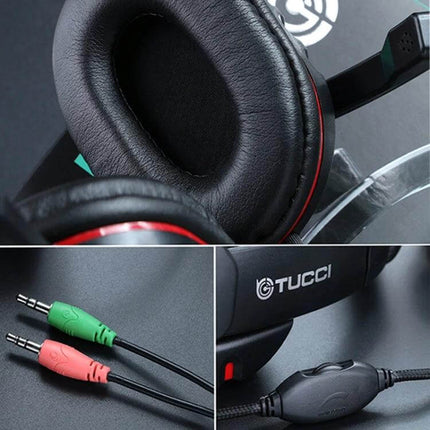 Tucci Wired Stereo PC Headset With Built In Microphone ergonomic vented earcups wired mic for gaming and clear voice