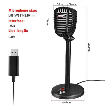 360-Degree Rotatable USB Microphone for Video Conferences on desktop stand with USB cable, adjustable height and 360-degree pickup