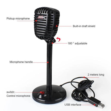 360-Degree Rotatable USB Microphone for Video Conferences on adjustable stand with USB cable, 360-degree pickup and built-in draft shield