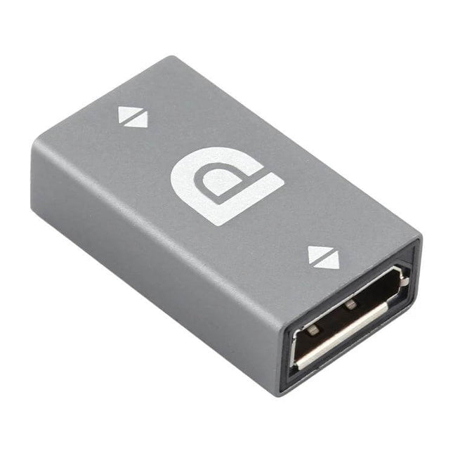 Display Port Female to Female Adapter for Device Connectivity - compact gray inline coupler for extending DisplayPort cables