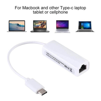 USB-C Ethernet Adapter for Reliable Network Connections white compact adapter with Type-C plug and RJ45 port for laptops and tablets