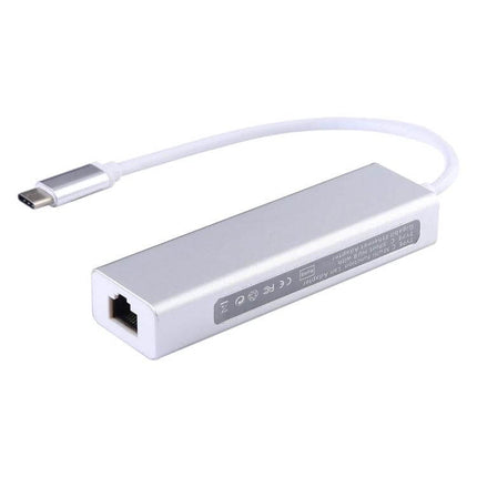 Usb-C Hub with Multiple Ports and Ethernet for Device Connectivity compact silver adapter with Ethernet port and USB-C cable