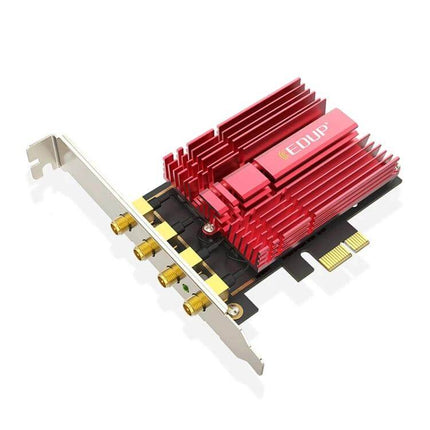 Edup Dual-Band Wireless Network Adapter for Desktops PCI-Express card with red heatsink and external antenna ports