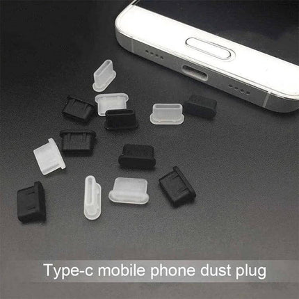 Set of 20 Silicone Anti-Dust Plugs for USB-C Ports protecting phone port with black and white silicone dust covers
