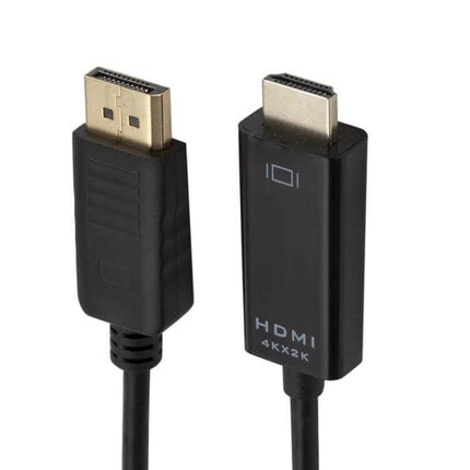4K DisplayPort to HDMI Converter Cable for Video Connections shown with DisplayPort and HDMI connectors for streaming, gaming, and monitor setups