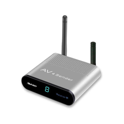 Measy Wireless Audio Video Transmitter with Infrared Function silver AV sender unit with dual antennas and LED display