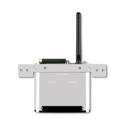 Measy Wireless Audio Video Transmitter with Infrared Function compact silver transmitter with antennas and mounting bracket