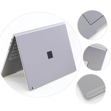 Protective Film Sticker Set for Microsoft Surface Book 2 15-Inch applied to silver Surface Book 2 showing full coverage and corner details