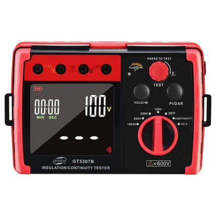 Benetech Digital Insulation Resistance Tester for Electrical Devices showing front display and controls for insulation and continuity testing