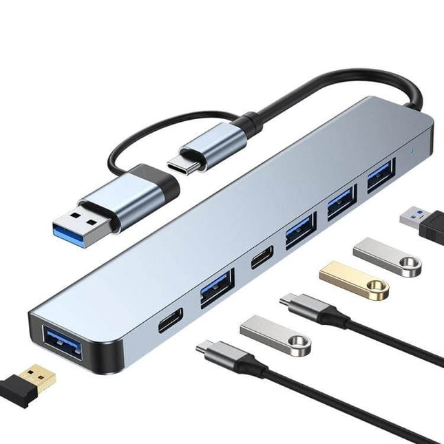 7-in-1 USB Hub for Connecting Devices and Charging Phones compact aluminum hub with multiple USB and USB‑C ports for laptops and travel