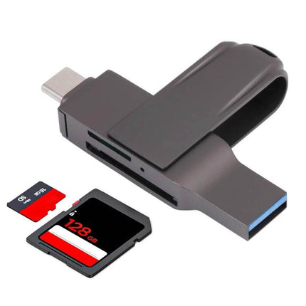 Compact USB-C to USB 3.0 Card Reader for Easy File Transfer - compact zinc alloy USB-C card reader with SD and microSD slots, plug-and-play for photographers