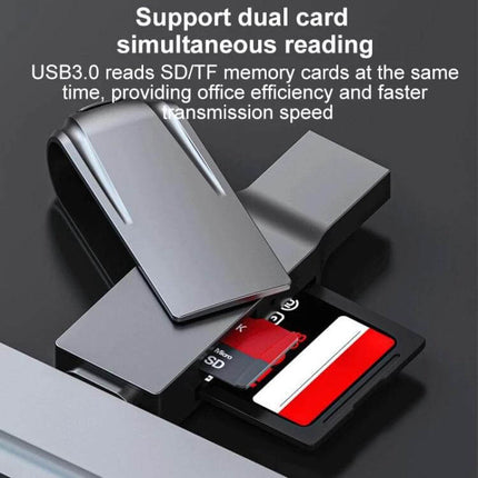 Compact USB-C to USB 3.0 Card Reader for Easy File Transfer — compact zinc alloy dual SD/microSD reader for photographers and travelers