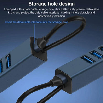 Alt Tag: RDS USB-C Hub Adapter with USB 3.0 and Three USB 2.0 Ports showing storage hole design and multiple USB ports with attached cable