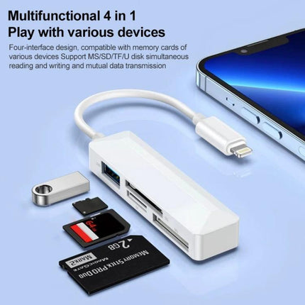 Compact Card Reader for Daily File Transfers from Memory Cards to Devices shown with SD cards, USB drive and smartphone for quick plug-and-play transfers