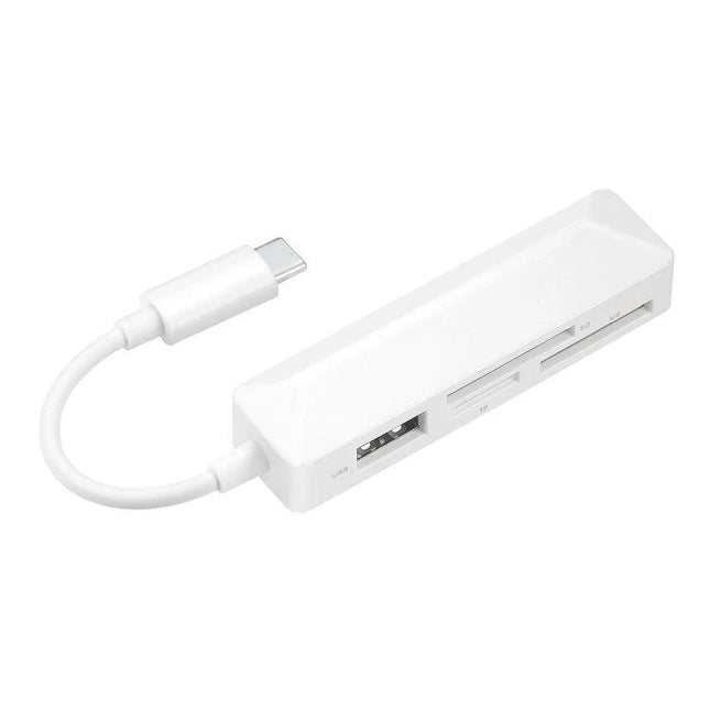 Compact Card Reader for Everyday File Transfers with USB-C plug-and-play SD and TF slots, white compact design for phones and laptops