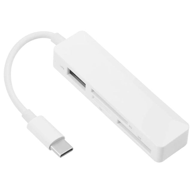 Compact Card Reader for Everyday File Transfers — white USB‑C plug‑and‑play SD and TF slot adapter for smartphones and laptops
