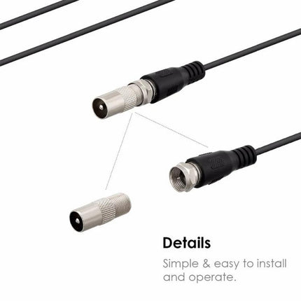 Indoor and Outdoor TV Antenna for HD Signals Up to 25 Miles - coax cable connectors and easy-install details for 1080p HD reception