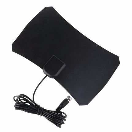 Alt Tag: Indoor HDTV Antenna for Free TV Channels with 50-Mile Range flat black indoor antenna with coax cable and adhesive mount for 1080P HD