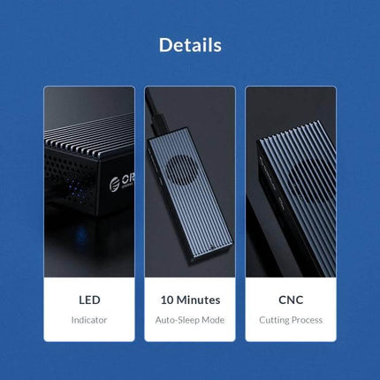 Orico Portable M.2 NVMe SSD Enclosure for External Storage compact CNC aluminum enclosure with LED indicator and 10-minute auto-sleep