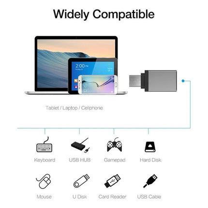 Daily Adapter for Phone Charging and Data Transfer showing Type-C adapter connecting phone, tablet and laptop for charging and data transfer