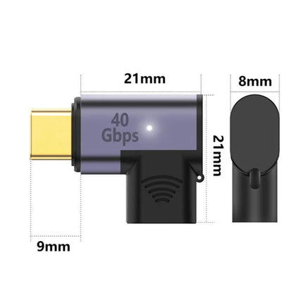 Magnetic Elbow Adapter for Everyday Device Charging and Transfers - compact right-angle Type-C adapter showing 40Gbps, 21mm x 21mm dimensions
