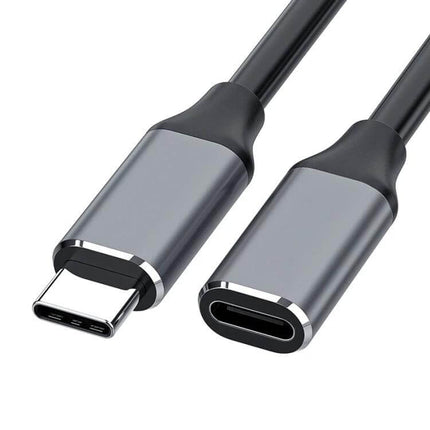 USB-C Male to Female Adapter Extension Cable, 1 Meter for Devices showing metal connectors and flexible cable for charging and data
