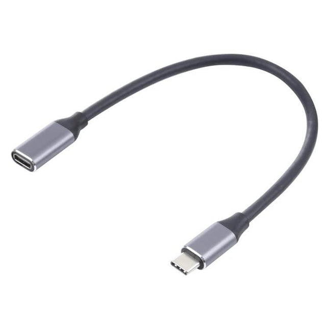USB-C Male to Female Adapter Cable for Short Connections, 25cm — 25cm black USB-C male to female adapter cable for tight desks, travel, and blind mating
