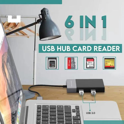 Versatile 6-in-1 Card Reader for Memory Cards and USB Ports