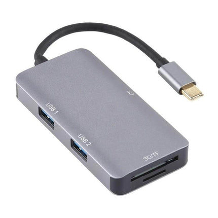 USB-C OTG Multi-Card Reader for SD, TF, and CF Cards compact aluminum hub with USB ports and SD/TF/CF slots for smartphones and laptops