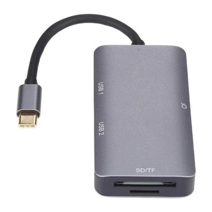 USB-C OTG Multi-Card Reader for SD, TF, and CF Cards - compact gray USB-C OTG multi-card reader with SD/TF and CF slots for photographers and travelers