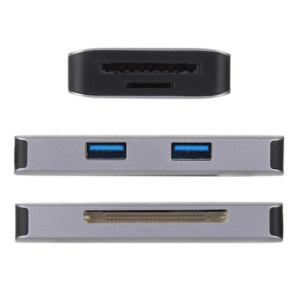 5-in-1 Multi-Card Reader for Easy Portable Data Transfer compact aluminum card reader with CF, TF, SD slots and dual USB 3.0 ports