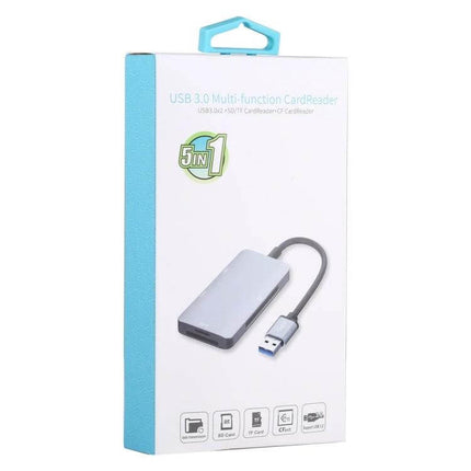5-in-1 Multi-Card Reader for Easy Portable Data Transfer - compact USB 3.0 card reader for CF TF SD cards, plug-and-play, lightweight for photographers and travelers