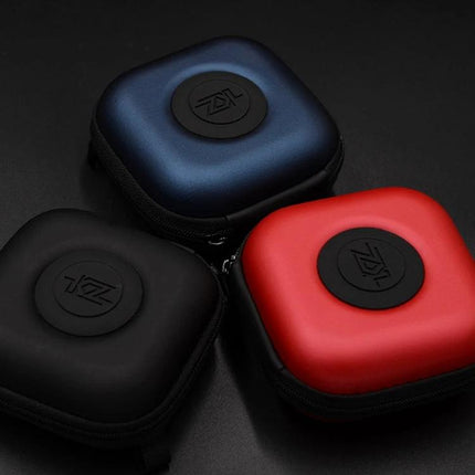 Compact Storage Case for Daily Earphone and Cable Protection - three compact zippered cases in black, blue, and red protecting earphones and cables