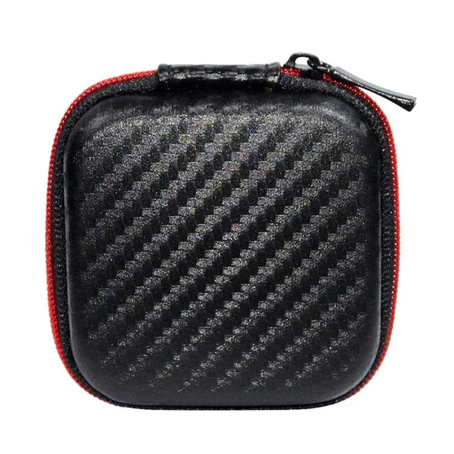 KZ Protective Case for Storing Daily Earphone Essentials On the Go small black carbon-fiber zippered pouch with red trim for travel