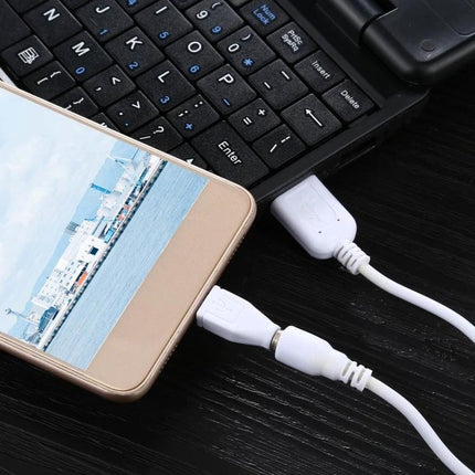 Versatile Cable for Everyday Device Charging and Travel Needs - white multi-adapter charging cable connecting smartphone to laptop for travel and home use