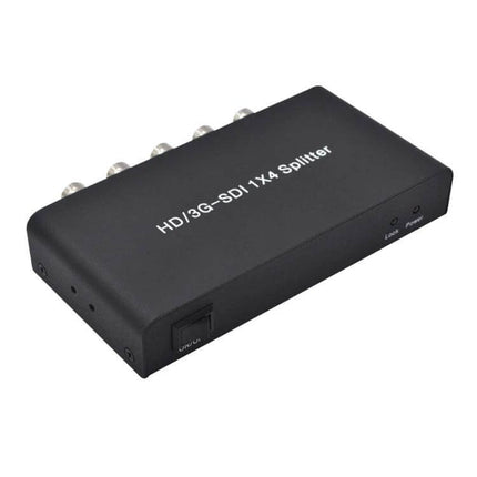 HD/3G-SDI 1x4 Video Splitter for Signal Distribution - black metal 1x4 SDI splitter with power LED and four BNC outputs for live production
