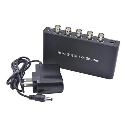 HD/3G-SDI 1x4 Video Splitter for Signal Distribution - compact 1x4 SDI splitter with power adapter for multi-display broadcast setups