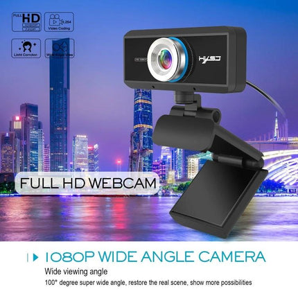 HXSJ Adjustable Webcam for Video Calls and Conferences - 1080P HD wide-angle camera with adjustable clip and built-in mic for home office and classes