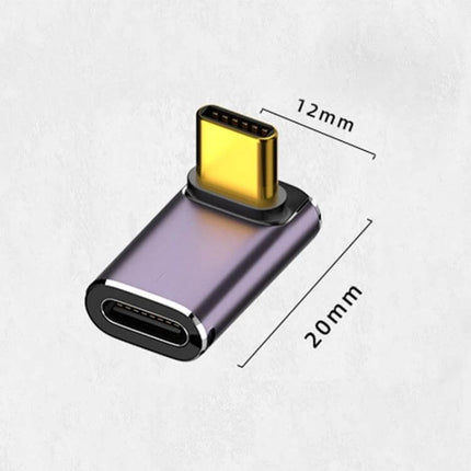 USB-C Vertical Angle Adapter for Charging and Data Transfer in compact aluminum alloy design, 12mm x 20mm, reduces cable strain