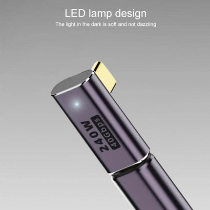 USB-C Vertical Angle Adapter for Charging and Data Transfer sleek aluminum alloy adapter with LED lamp, compact vertical design for tight spaces