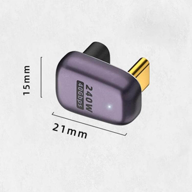 USB-C to USB-C Adapter for Fast Charging and Data Transfer compact 240W 40Gbps adapter shown with dimensions 21mm x 15mm
