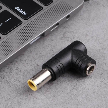 Plug and Play DC Power Adapter Connector for IBM Devices - 7.9x5.5mm male to 5.5x2.5mm right-angle adapter shown next to laptop