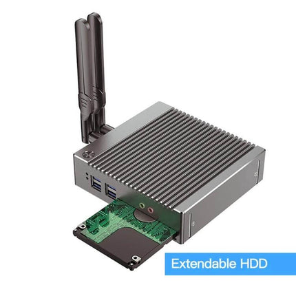 Efficient Mini PC for Windows and Linux Computing Tasks - compact Intel Celeron mini PC with extendable HDD and external antennas