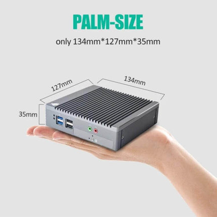 Efficient Mini PC for Windows and Linux Computing Tasks - palm-size Intel Celeron quad-core mini PC (134x127x35mm) for home office and media playback