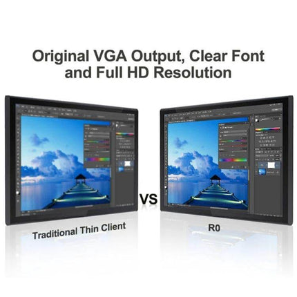 Compact Mini PC for Windows and Linux Everyday Computing side-by-side display comparison showing Full HD VGA output and clear font