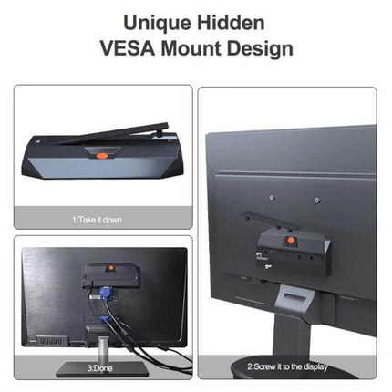 Compact Mini PC for Windows and Linux Everyday Computing hidden VESA mount behind monitor for space-saving home office setup