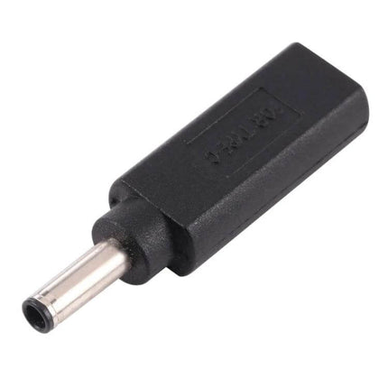 Compact USB-C Female to 4.5 x 3.0mm Male Adapter for Dell Laptops, compact black power plug adapter shown
