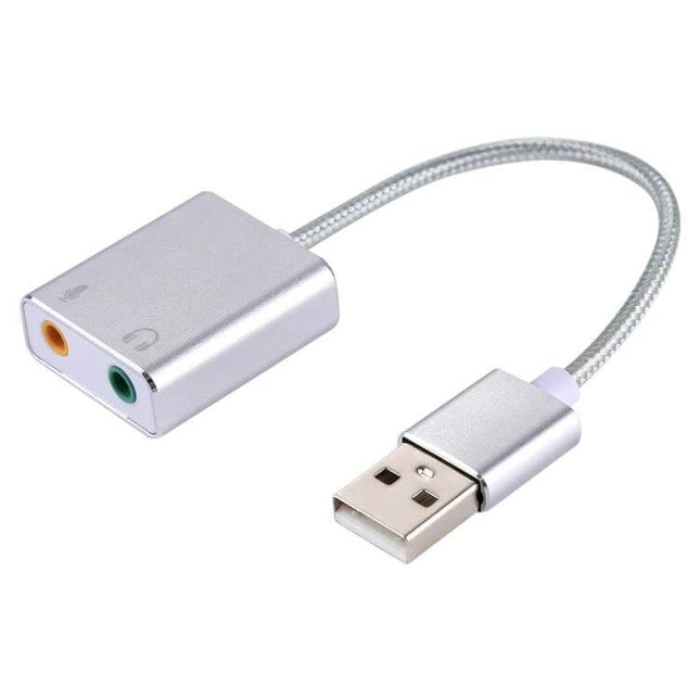 Compact Aluminum External USB Sound Card for PC and Laptops - silver aluminum USB audio adapter with headphone and mic jacks