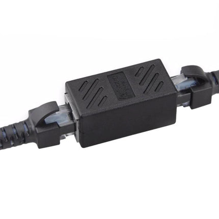 RJ45 Straight-Through Connector Pair for Cable Extension shown joining two Ethernet cables with protective housing