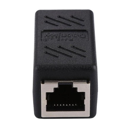 RJ45 Straight-Through Connector Pair for Cable Extension black inline coupler joining two Ethernet cables